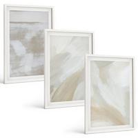 BILDER SET 3er Set - 40x60 cm Weißer Rahmen - Abstrakte Pinselstriche - Weiß, Kunststoff (40/60cm) - TULUP