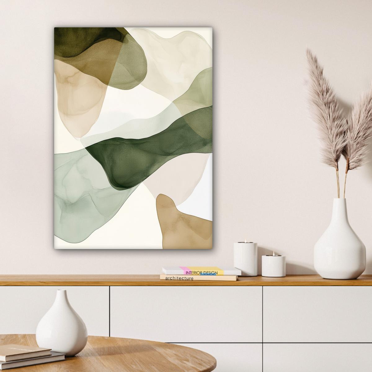 LEINWANDBILD Japandi - Abstrakt - Grün Wandbild Wohnzimmer 60x80 cm - Salbeigrün, Textil (60/80cm) - MuchoWow