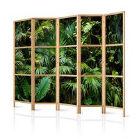 PARAVENT Japanischer 5-tlg 225x172 cm Tropische Pflanzen - Grün, Holz/Textil (225/172/3cm) - Muralo