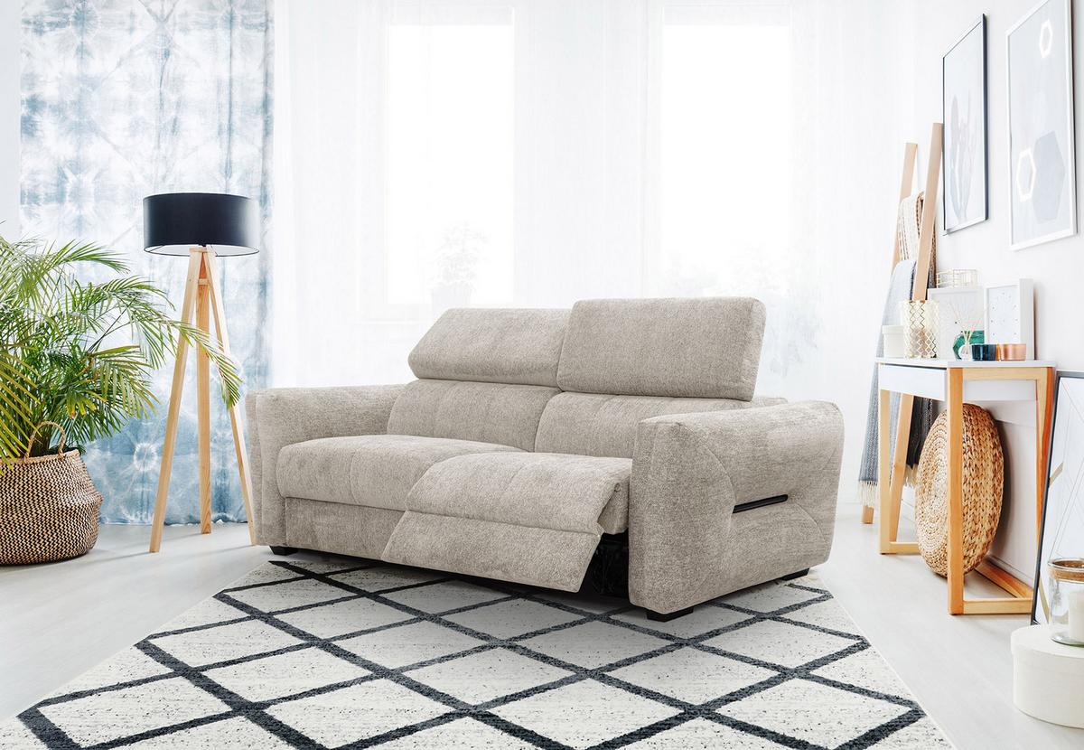 SOFA CALVERA 3-Sitzer mit 1 Relaxfunktion, ecru - Ecru, Holzwerkstoff/Textil (204/79/106cm) - Wozimo