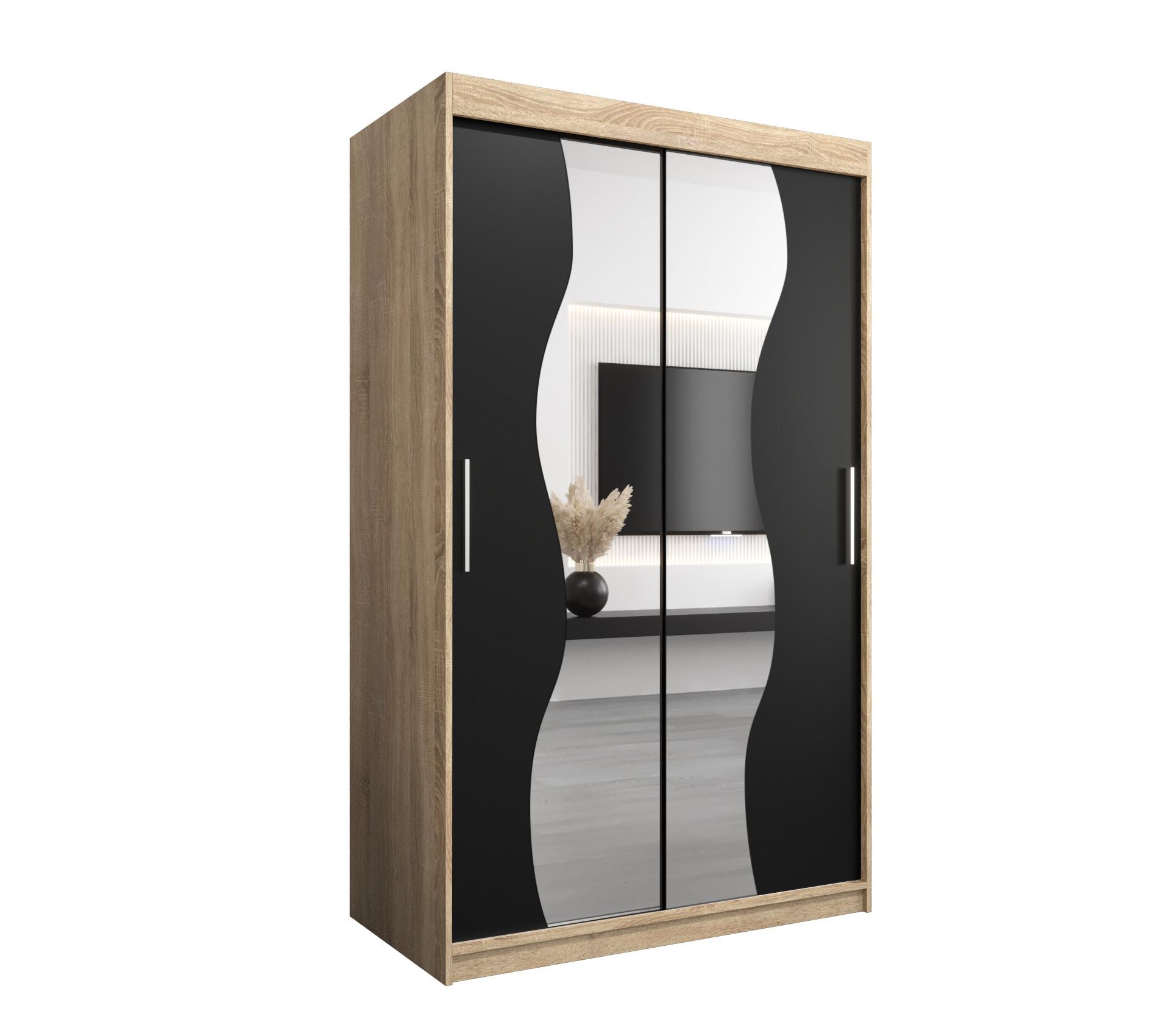 SCHWEBETÜRENSCHRANK 200/120/62 2-türig - Silberfarben/Schwarz, Holz/Kunststoff (120/200/62cm) - MÖBEL KRYSPOL
