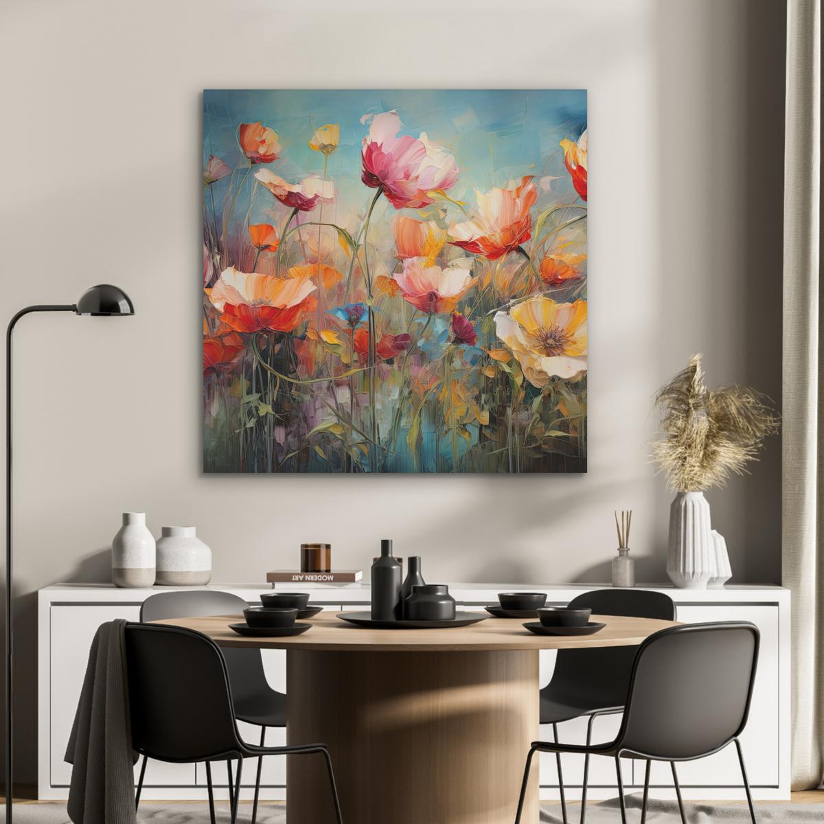 AKUSTIKBILD Blumen - Aquarell - Kunst - Botanisch - Natur Akustikpaneele 90x90 cm - Orange, Kunststoff (90/90/0.9cm) - MuchoWow