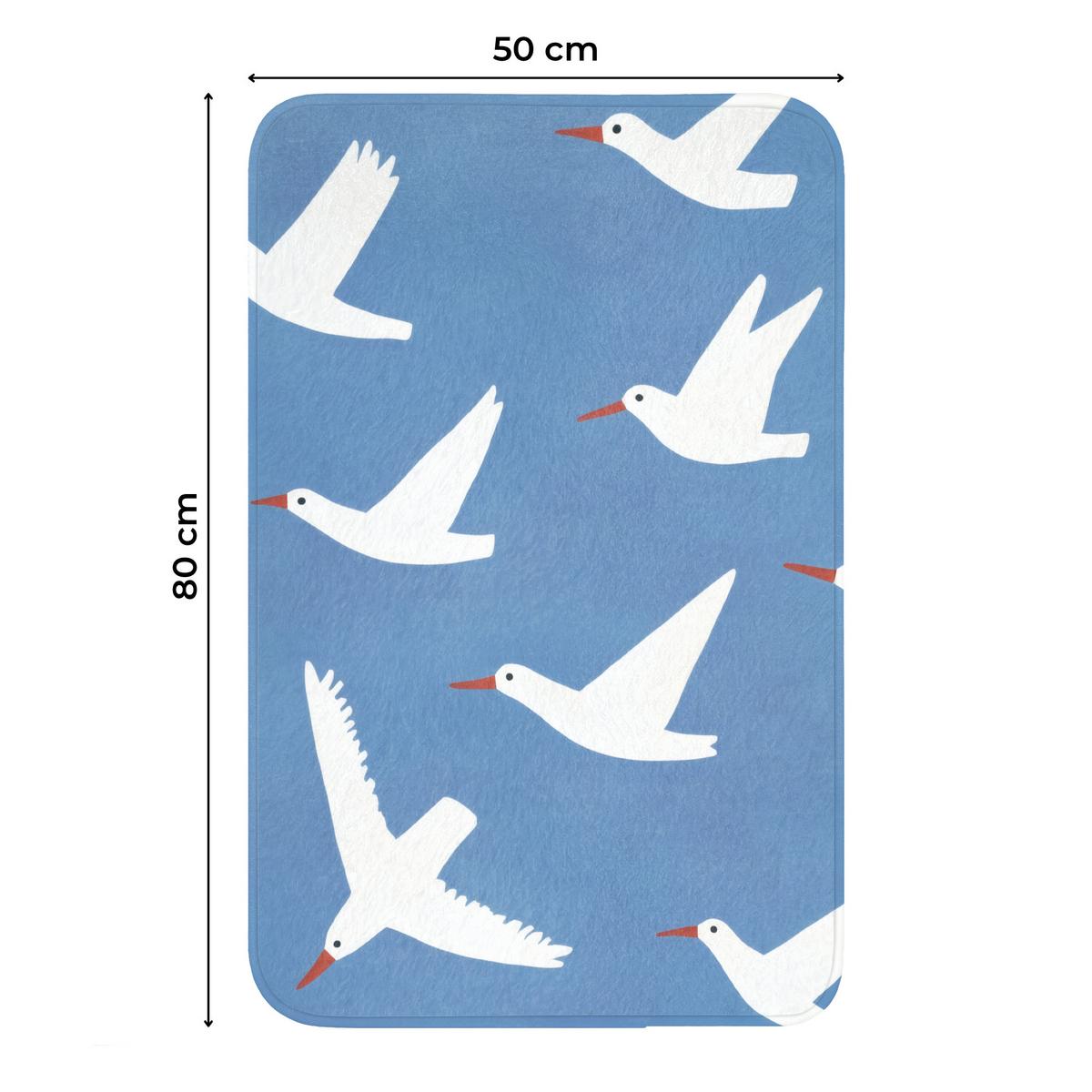 WC-VORLEGER Vögel - Weiß - Muster WC Teppich 50x80 cm - Blau, Textil (50/1cm) - OnlyWow