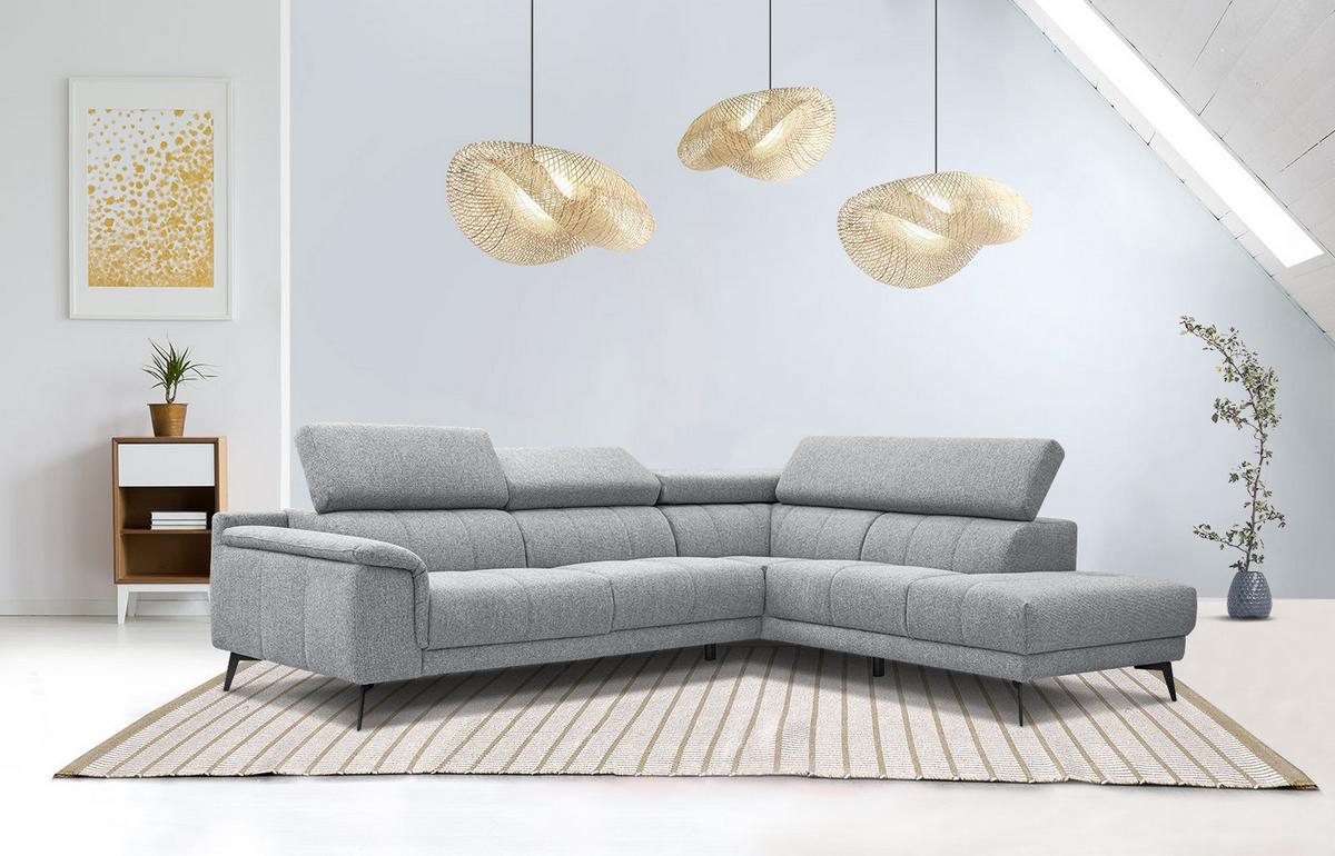 ECKSOFA FIERO 5-Sitzer, silberfarben - Silberfarben/Schwarz, Holzwerkstoff/Textil (269/158cm) - Wozimo