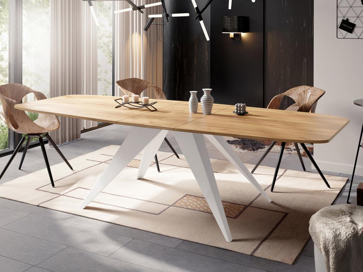 ESSTISCH Fatina rechteckig ausziehbar, Craft Eiche 160-198/90/76 cm - Eiche Wotan/Weiß, Holzwerkstoff/Metall (80/200/76cm) - WFL GROUP