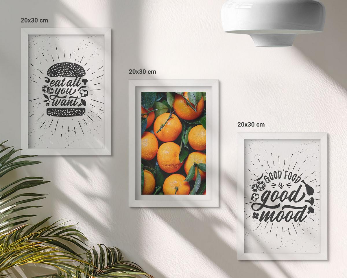 BILDER SET 3er Set - 20x30 cm Weißer Rahmen - Juicy Oranges Kitchen - Weiß, Kunststoff (20/30cm) - TULUP
