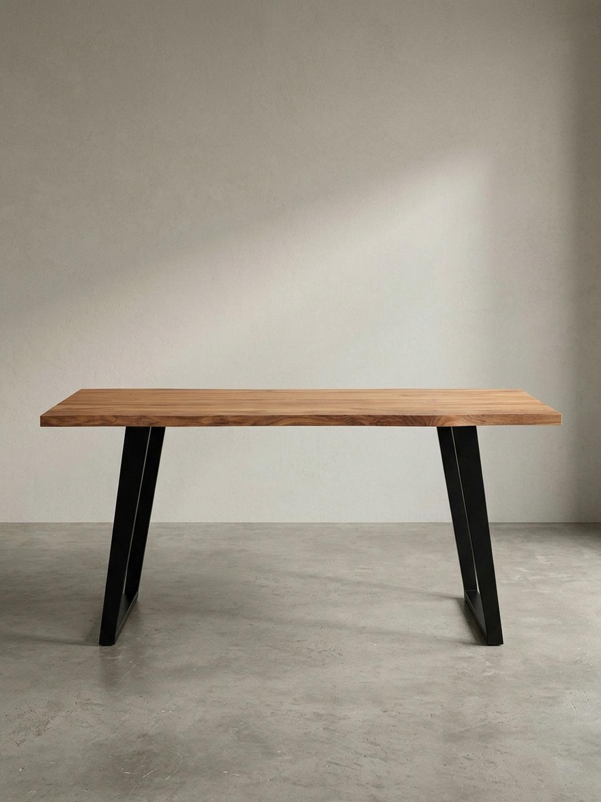 SCHREIBTISCH Massivholz Baumkante U-Gestell Handarbeit ATOLL, Goldbraun-Schwarz 160x80x76 cm - Schwarz/Braun, Holz/Metall (80/160/76cm) - KADIMA DESIGN