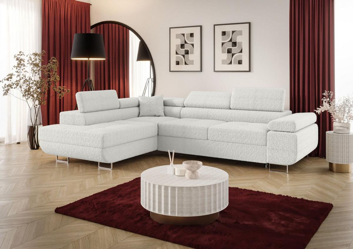 ECKSOFA Monaro Mit Schlaffunktion - Weiß, Holzwerkstoff/Textil (202/275cm) - Fun Möbel