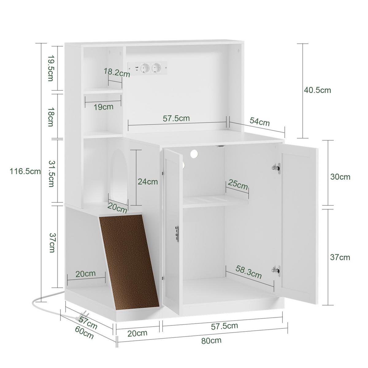 KATZENHAUS mit integrierter Steckdosenleiste und Kratzfläche HAT10-E-W - Weiß, Holzwerkstoff (60/116.5/80cm) - SoBuy