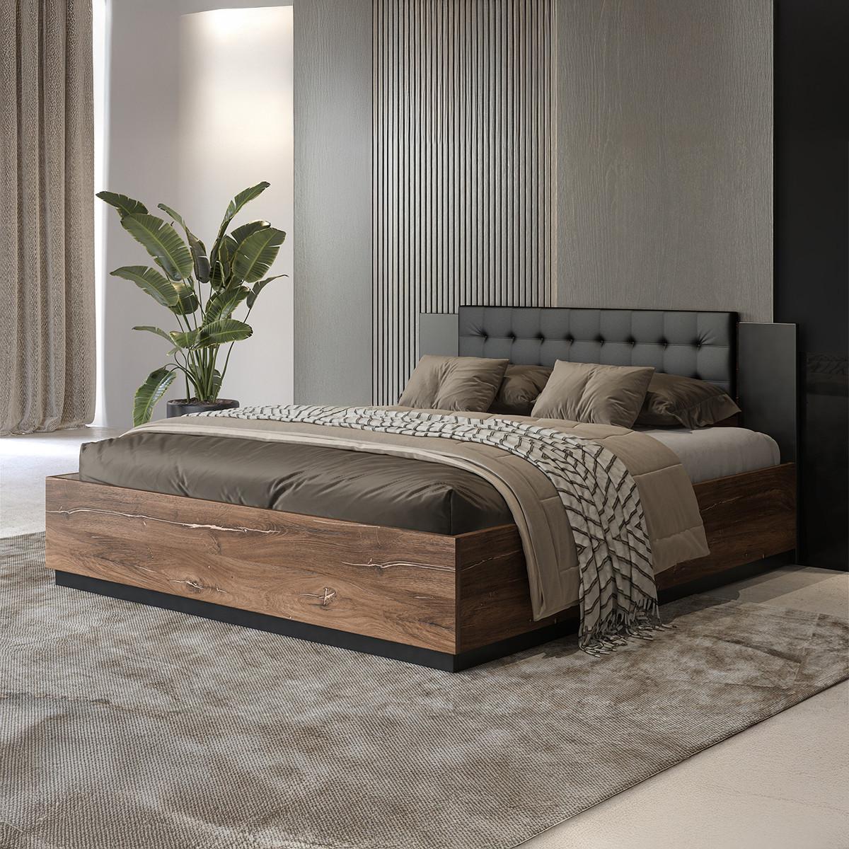 BETT 160/200 Alec Dunkles Holz und Schwarz - Schwarz, Holzwerkstoff (160/200cm) - Petits-meubles