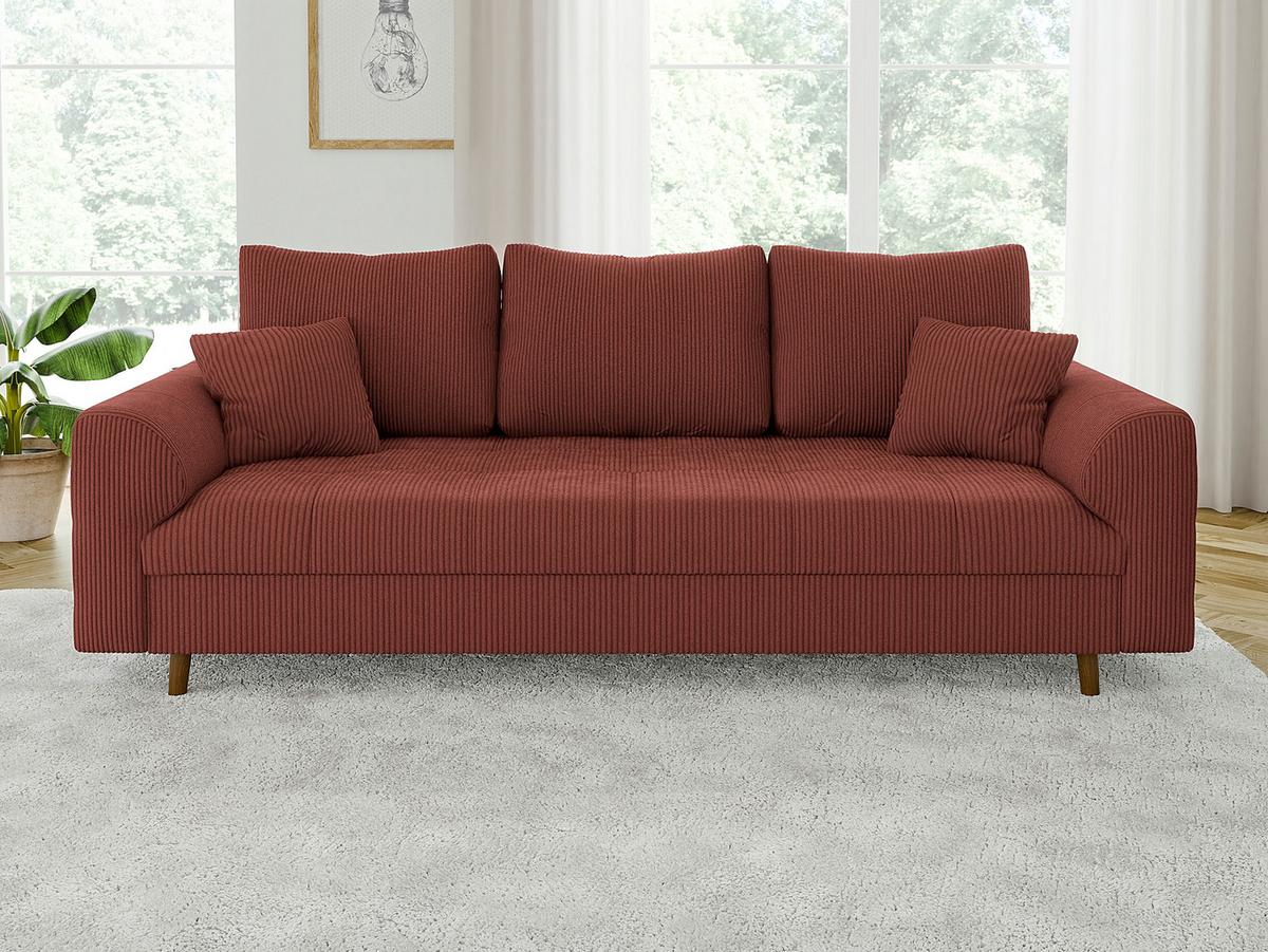 3-SITZER-SOFA Alma Terrakotta Cord - Terracotta/Braun, Holz/Textil (210/81/93cm) - S-Style Möbel