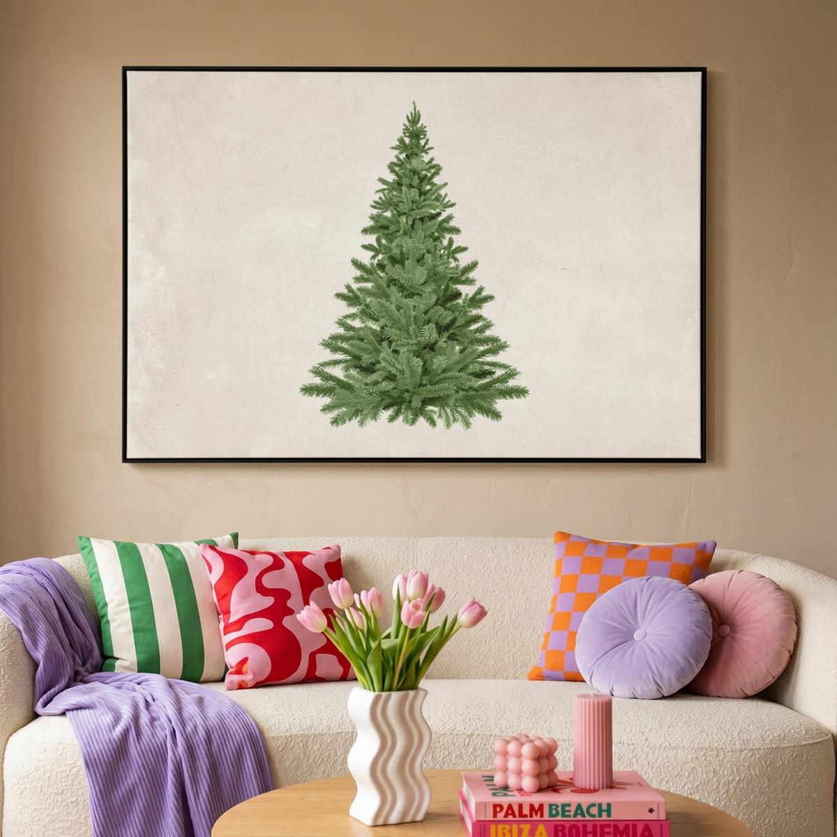 LEINWAND Bilder mit Rahmen - Weihnachtsbaum - Grün - Weihnachten - Feiertage - 150x100 - Olivgrün, Textil (150/100cm) - MuchoWow
