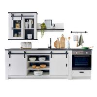 KÜCHEN-SET weiß Pinie, anthrazit 4-teilig 264 cm, Küchenschrank Set im Landhaus-Stil - Anthrazit/Schwarz, Holzwerkstoff/Metall (264/200/64cm) - Furn.Design