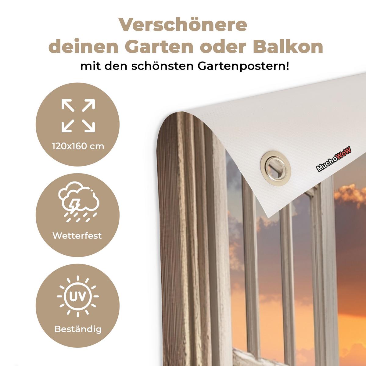 GARTENPOSTER Durchblick - Strand - Dünen - Sonnenuntergang Gartendekoration 120x160 cm - Orange, Kunststoff (120/160/0.2cm) - OnlyWow