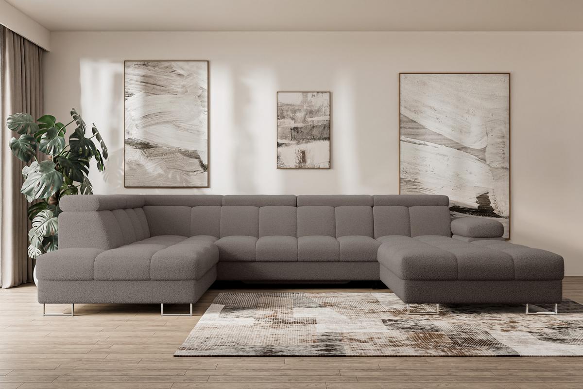WOHNLANDSCHAFT mit Schlaffunktion und Bettkasten Ottomane Links COMA U 345x203x79 Braun Bouclé - Dunkelbraun, Holzwerkstoff/Textil (345/79/203cm) - ALTDECOR