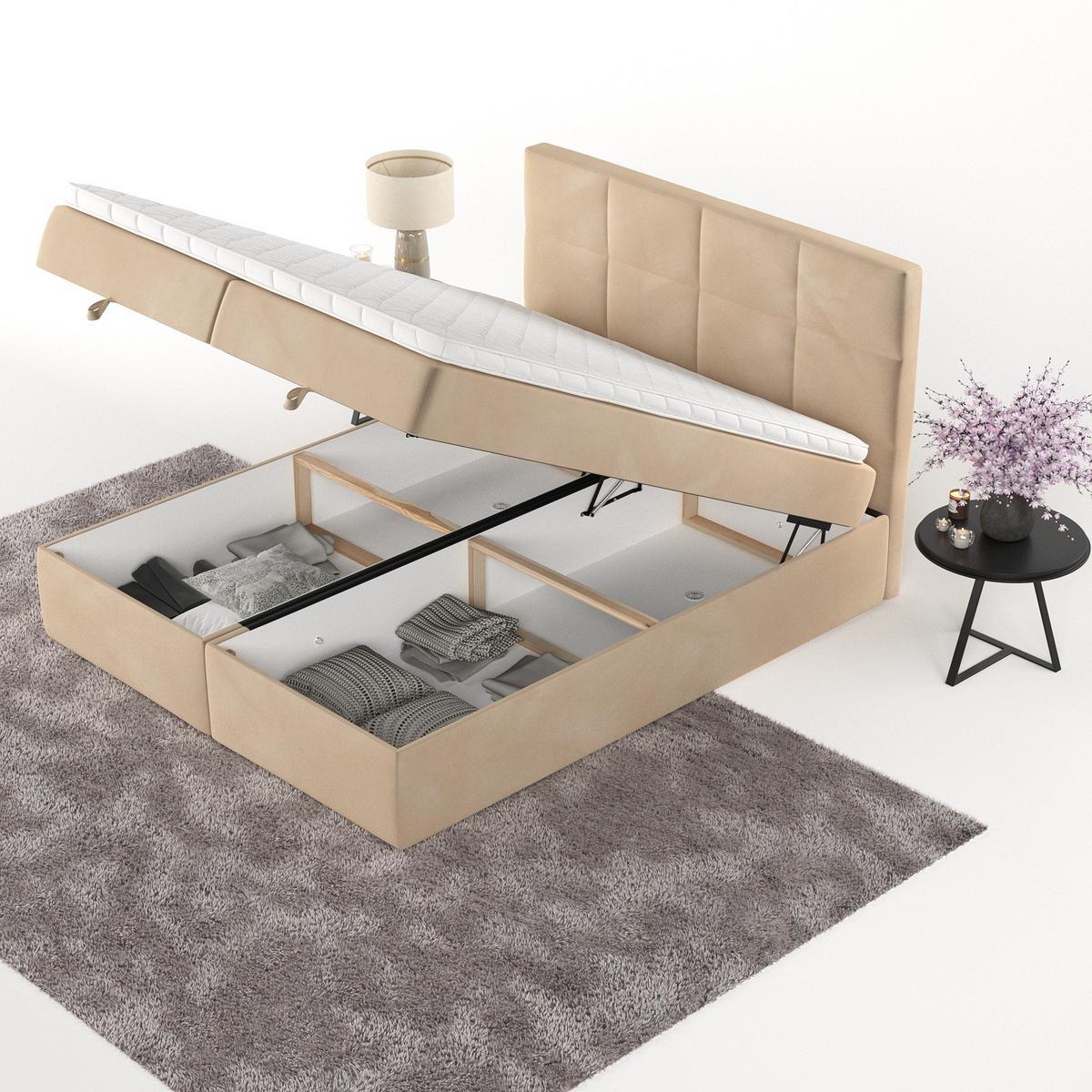 BOXBETT Velto 140/200 cm Beige im Kronos Stoff - Beige/Schwarz, Holz/Holzwerkstoff (140/200cm) - AltaBeds