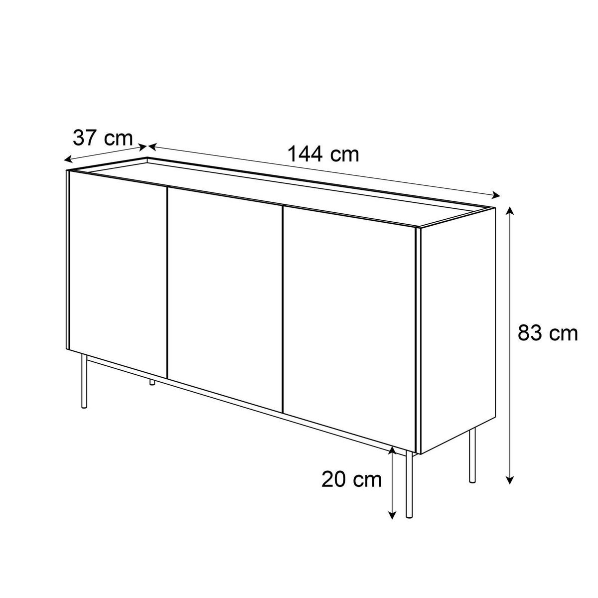 KOMMODE Dreitürige ESSENCE 3D K144 Kaschmir / Eiche Linea - Kaschmir/Eichefarben, Holzwerkstoff (144/86/37cm) - Lookway