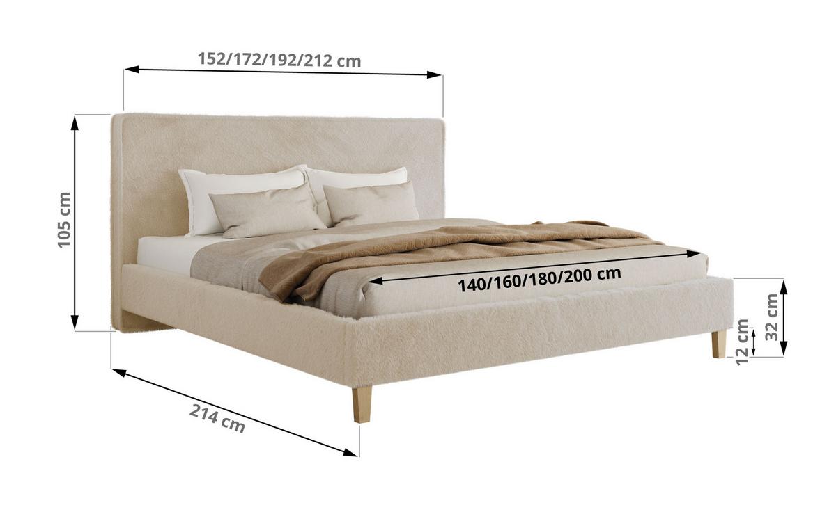 POLSTERBETT LUMARO CLASSIC 200/200 - Creme Plüsch - Matratze Foam - Creme/Kernbuche, Holz/Textil (200/200cm) - MKS