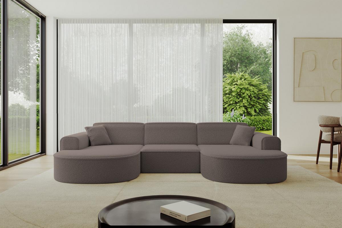 WOHNLANDSCHAFT MARI-U1 - 303x171x79 cm Braun Bouclé - Schwarz/Braun, Holzwerkstoff/Kunststoff (303/79/171cm) - ALTDECOR