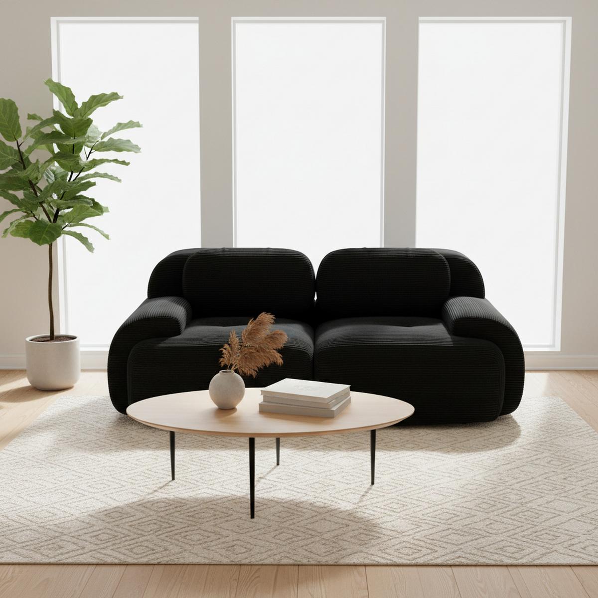 2-SITZER-SOFA in cordstoff rahmenloses design & modular kombinierbar - Schwarz, Textil (103/75/208cm) - Urban Meuble