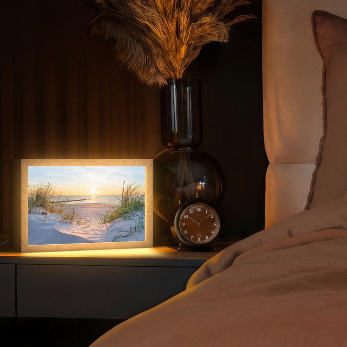 TISCHLEUCHTE Strand - Sonne - Düne - Gras - Sand - Horizont 30x20 cm - Cognac, Holzwerkstoff (8/30/20cm) - OnlyWow