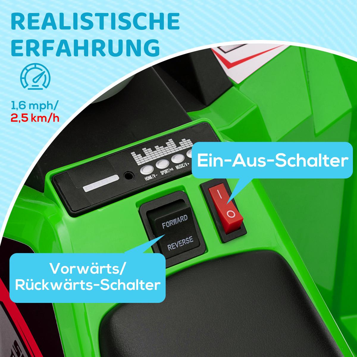 KINDER-ELEKTROQUAD Mini Elektroquad mit Vorwärts-, Rückwärtsfunktion, Grün - Grün, Metall (70/41.5/48.5cm) - HOMCOM