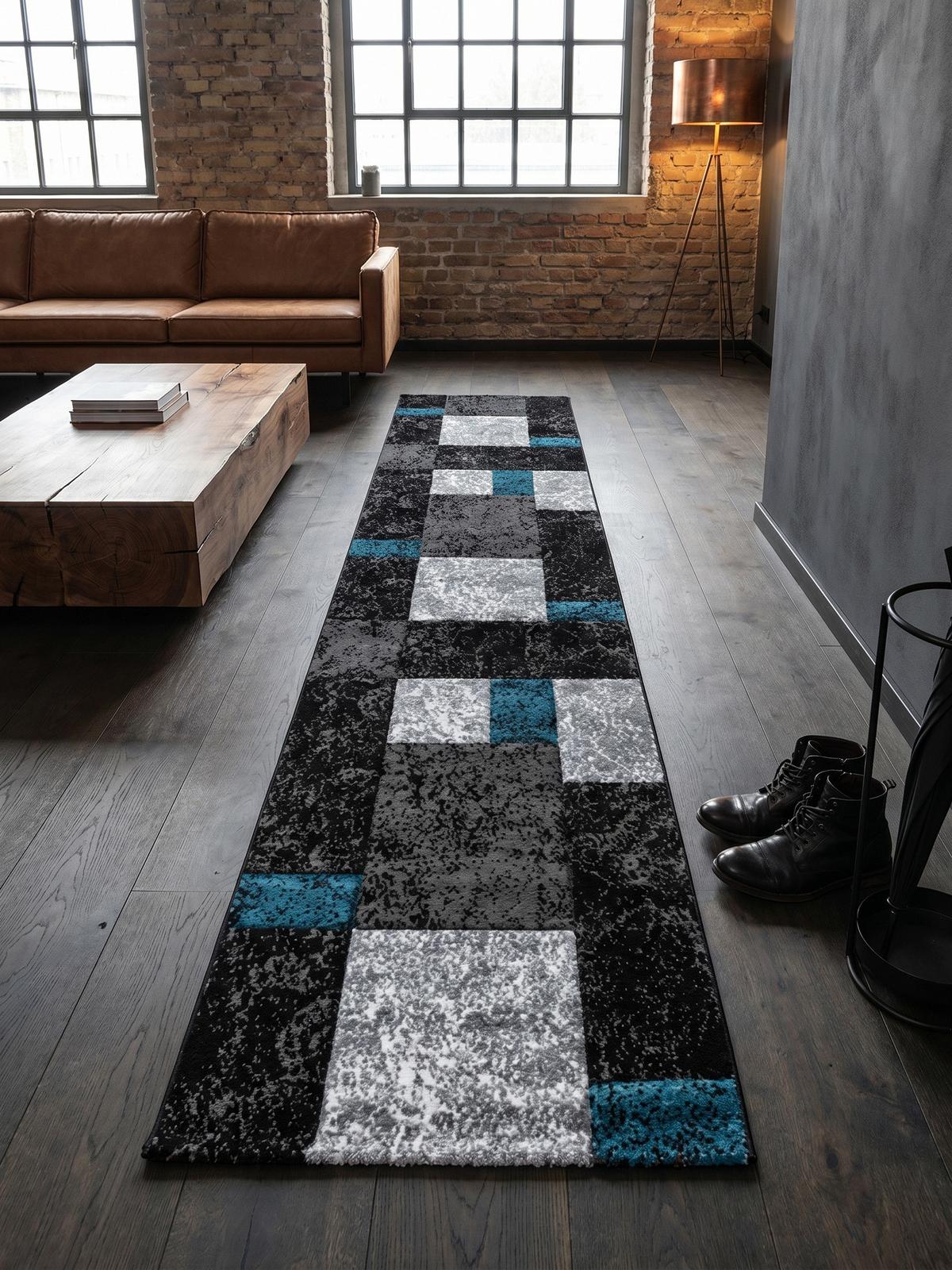 KURZFLORTEPPICH LATEMAR, kariert, Türkis, 80 x 300 cm - Blau, Textil (80/300cm) - KADIMA DESIGN