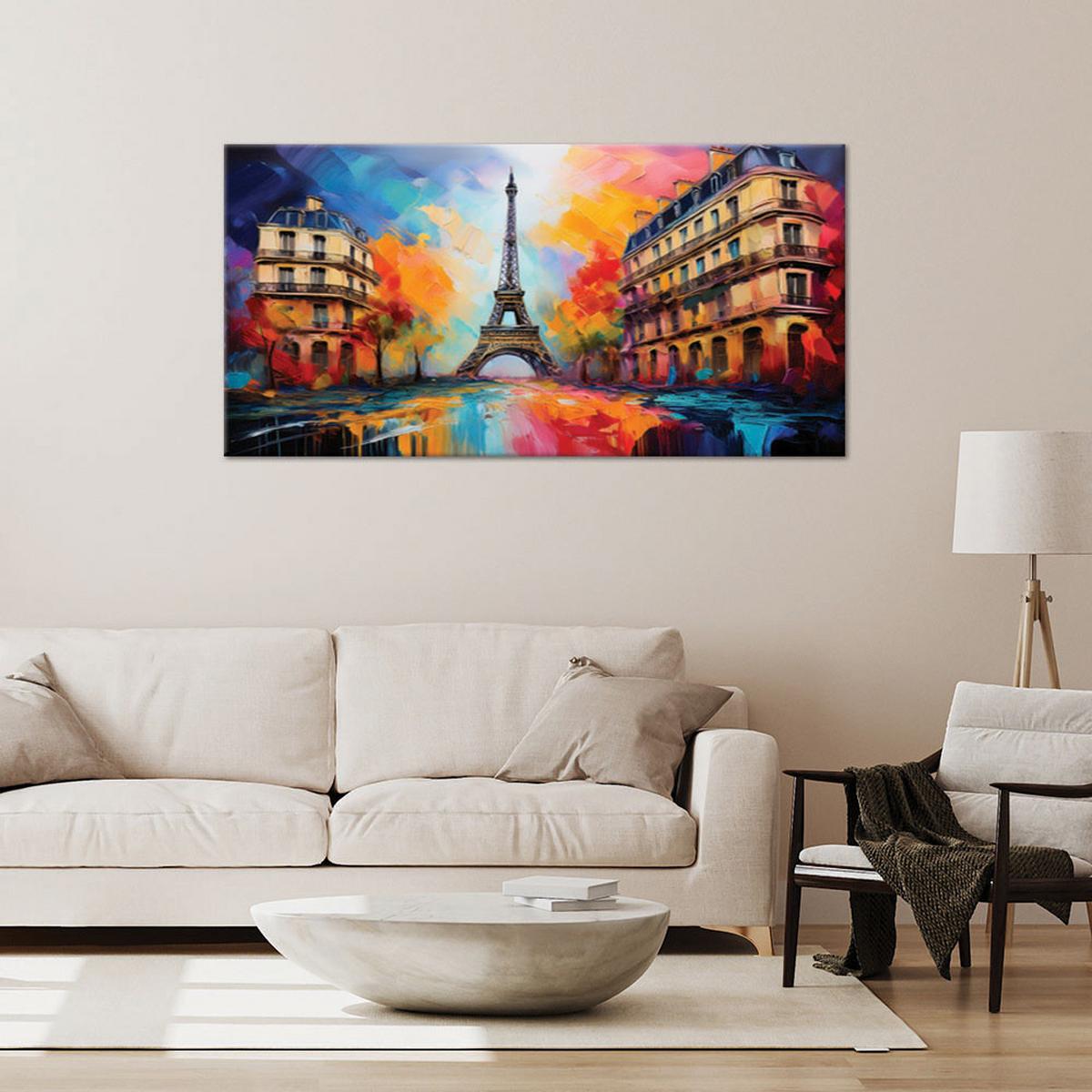 LEINWANDBILD Paris Eiffelturm Stadt Abstrakt Farbig 120x60cm - Multicolor, Textil (120/60cm) - Feeby