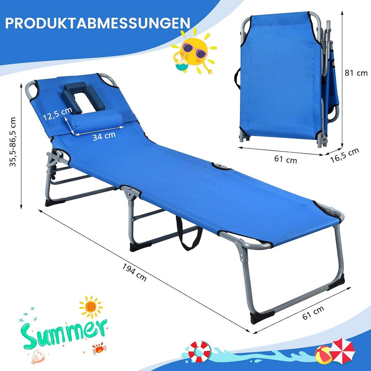 SONNENLIEGE 86cm Blau - Blau, Metall (194/86/60cm) - COSTWAY