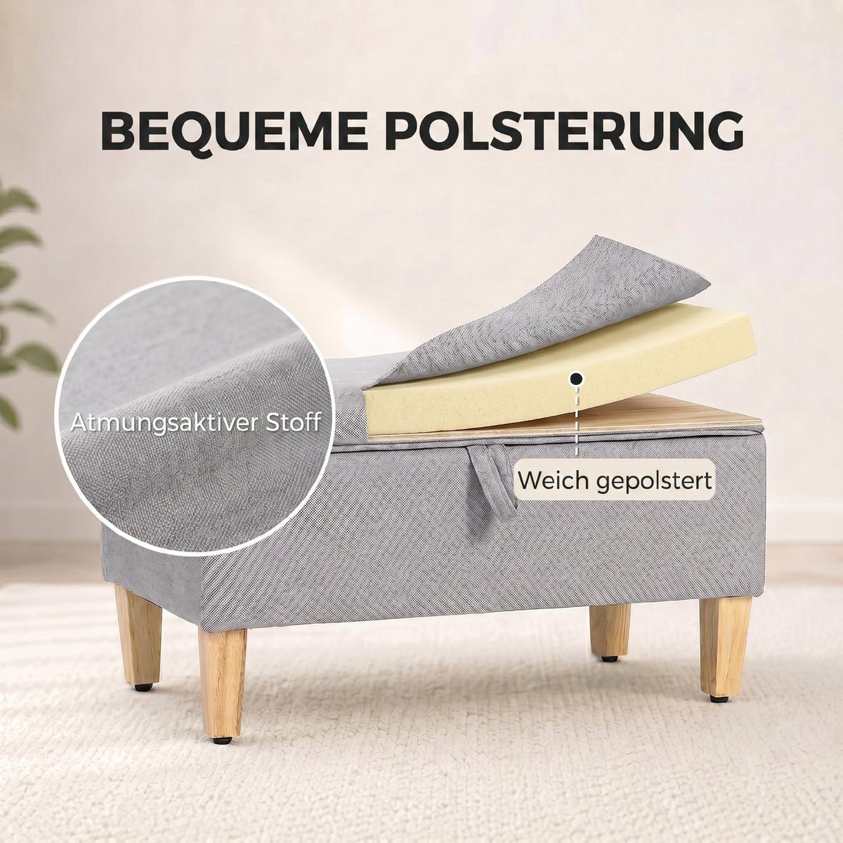 TRUHENBANK Polyester Schaumstoff Hellgrau - Hellgrau/Naturfarben, Holz/Textil (37/36/71cm) - HOMCOM
