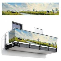 BALKON-SICHTSCHUTZ Kühe - Windmühle - Wiese - Blau Deko XXL 500x110 cm - Grün, Kunststoff (500/110cm) - MuchoWow