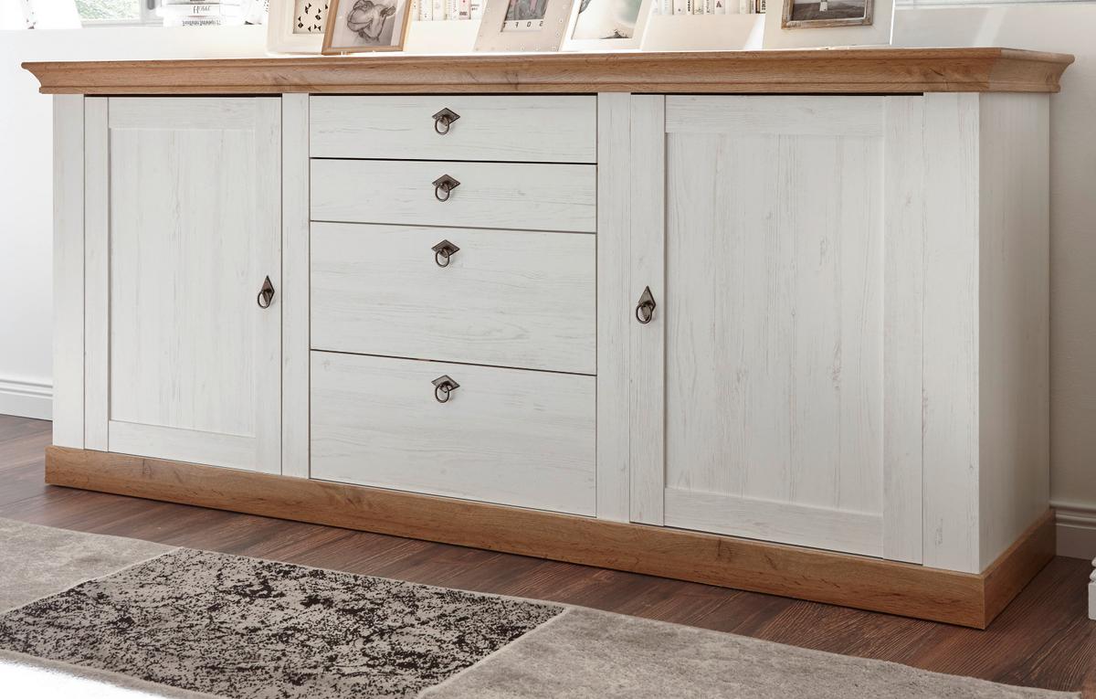 SIDEBOARD weiß Pinie, Eiche Wotan 210 cm, Anrichte im Landhaus-Stil - Eiche Wotan/Silberfarben, Holzwerkstoff/Metall (210/91/52cm) - Furn.Design