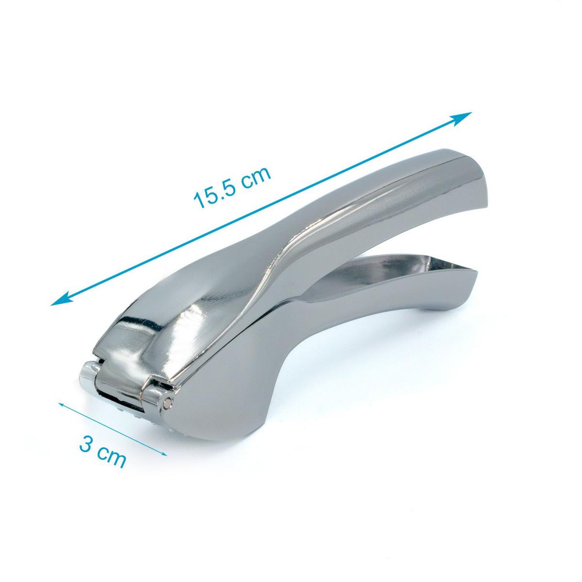 KNOBLAUCHPRESSE mit Silikonschäler und Reinigungsbürste (3-tlg.) - Silberfarben, Metall (15.5cm) - Intirilife