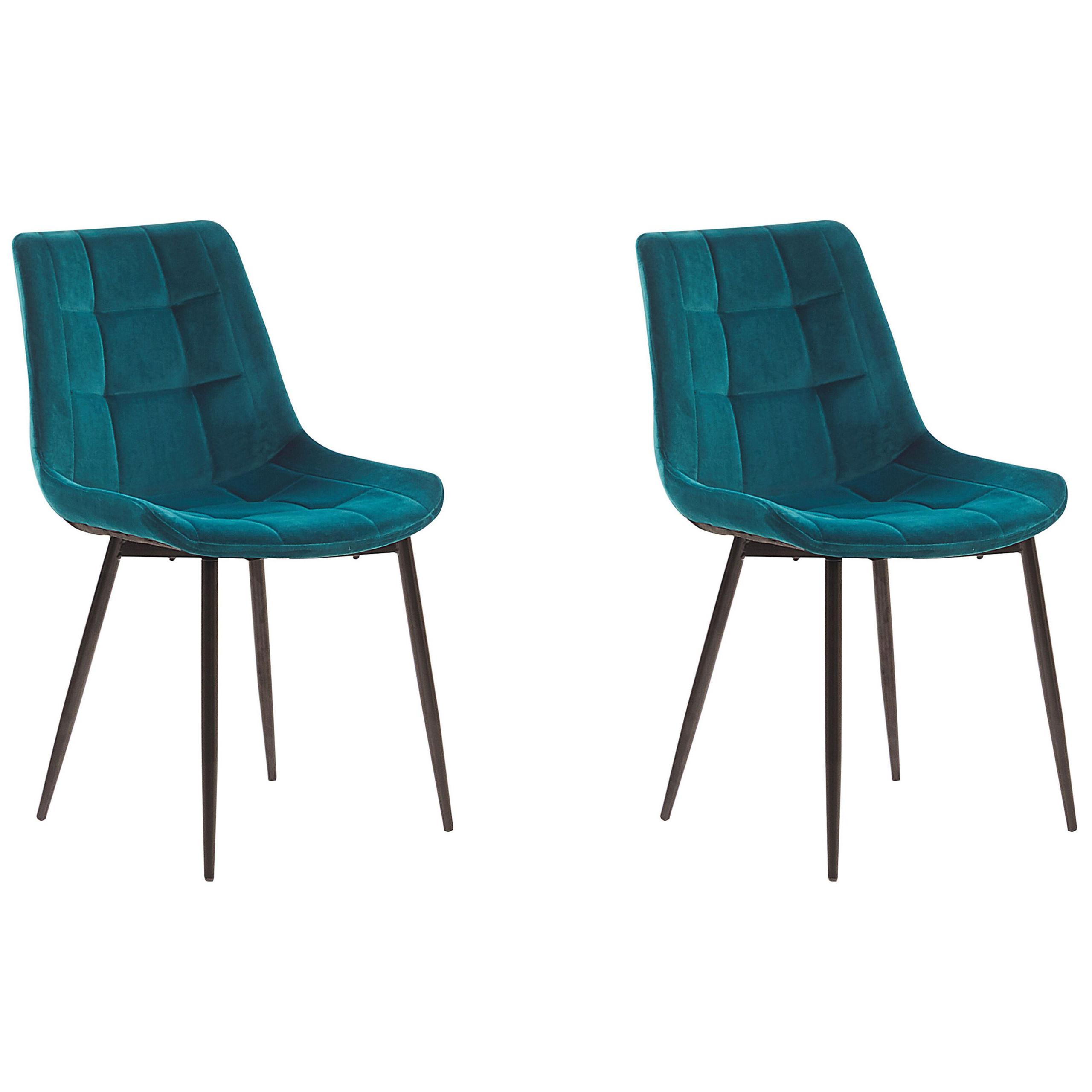 ESSZIMMERSTUHL 2er-Set Samtstoff Blau Melrose - Blau, Textil/Metall (51/82/59cm) - Beliani