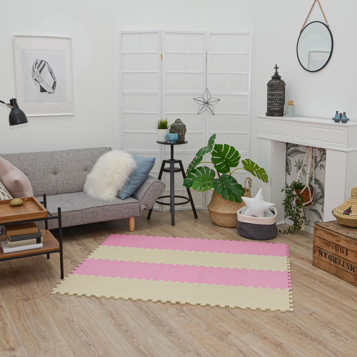 SPIELMATTE ab Null - 180/90/1 cm Puzzlematte Beige - Pink/Beige, Kunststoff (30/30cm) - Littletom