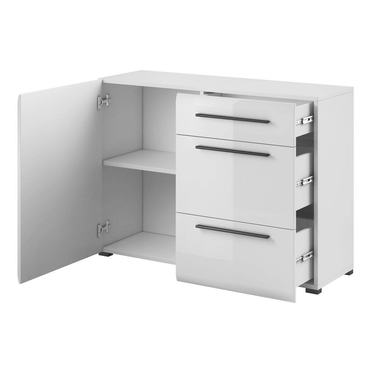 KOMMODE TULLIA 120/86/39 cm mit 3 Schubladen und 1 Türen Weiß - Weiß, Holzwerkstoff (120/86/39cm) - MASSENO
