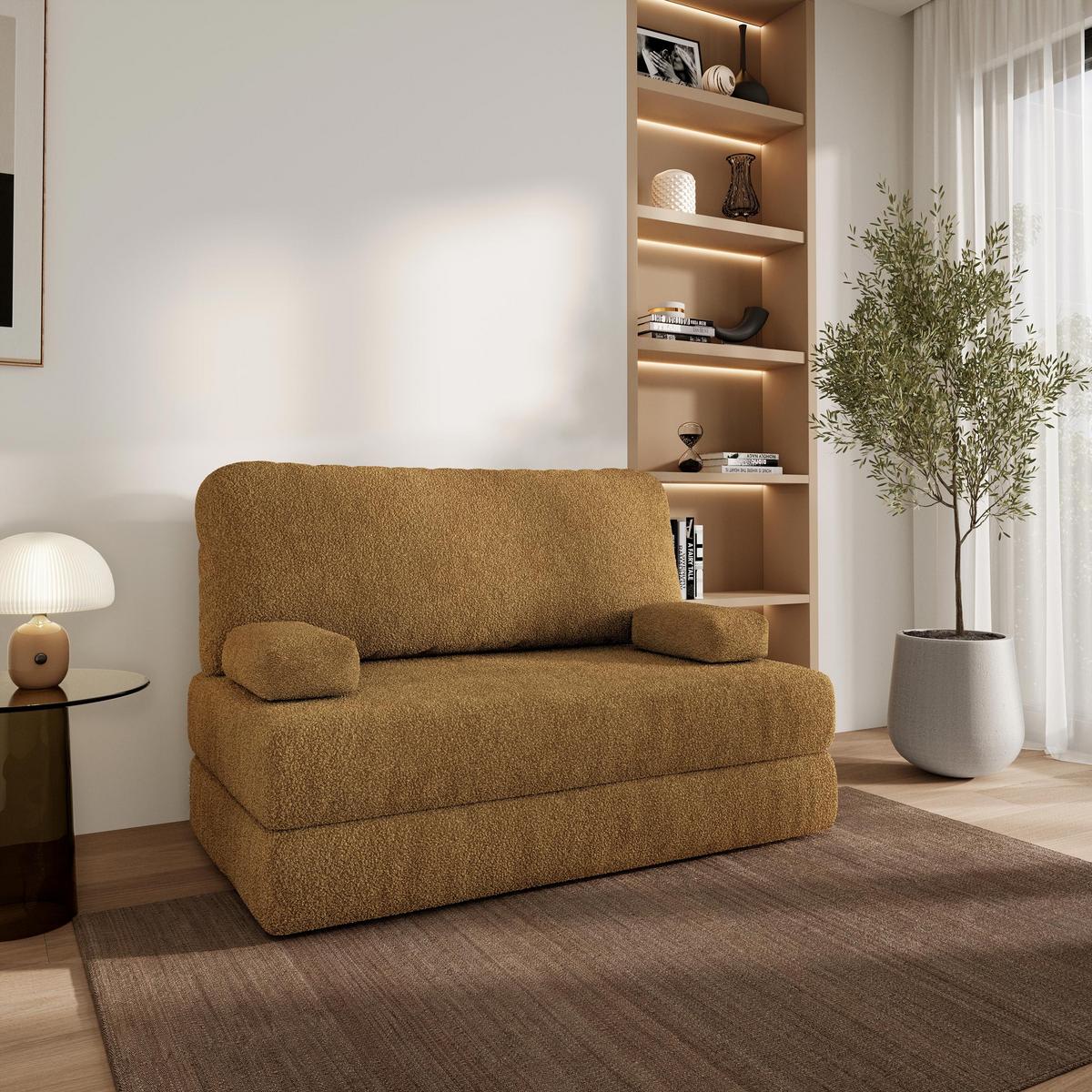 BETTSOFA KESTE aus Schaumstoff Bucle-Stoff Orange Schlaffunktion - Gelb, Textil (140/86/60cm) - MASSENO