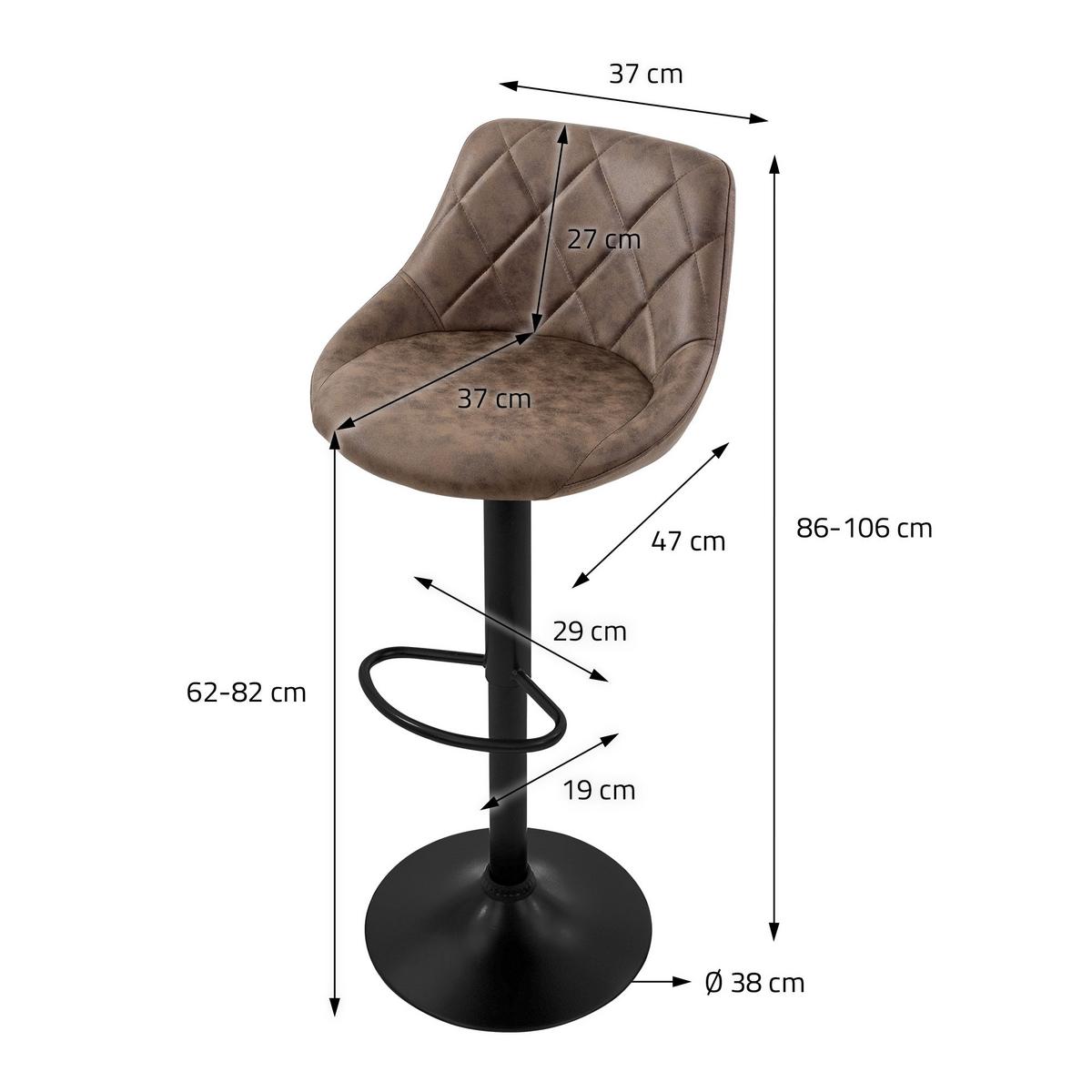 BARHOCKER 2er Set aus Kunstleder Braun höhenverstellbar/drehbar - Schwarz/Braun, Metall (37/106/47cm) - ML-DESIGN