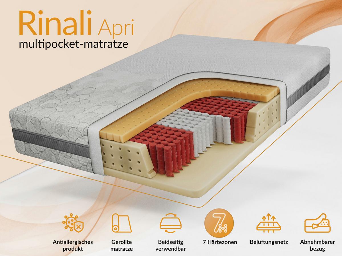 TASCHENMATRATZE RINALI - 140/200 - H3 - Apri - Hellgrau, Textil (140/200cm) - MKS