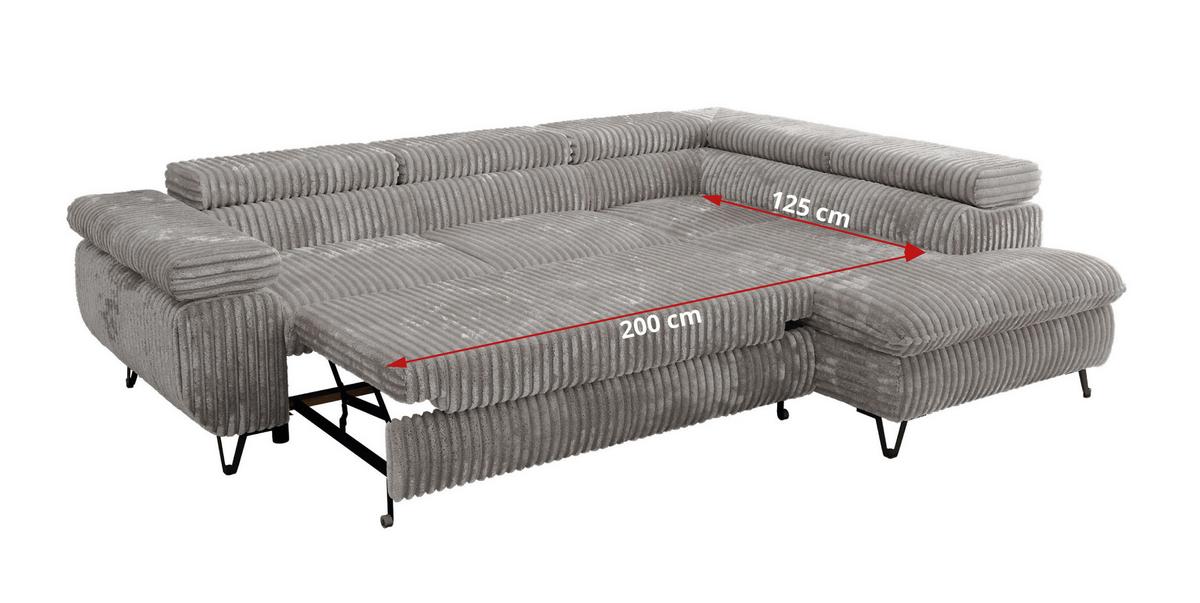 ECKSOFA PABLO L Hellgrau Cord - Links Seite - Hellgrau/Schwarz, Textil/Metall (208/273cm) - MKS