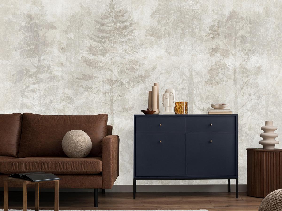 FOTOTAPETE für Wohnzimmer Boho Abstraktion Wald Bäume Beton Vintage 400x280 - Beige, Papier (400/280cm) - Muralo