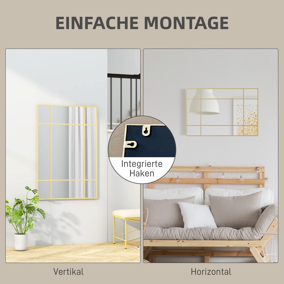 WANDSPIEGEL Glas Metall Gold - Goldfarben, Metall (2/60/90cm) - HOMCOM