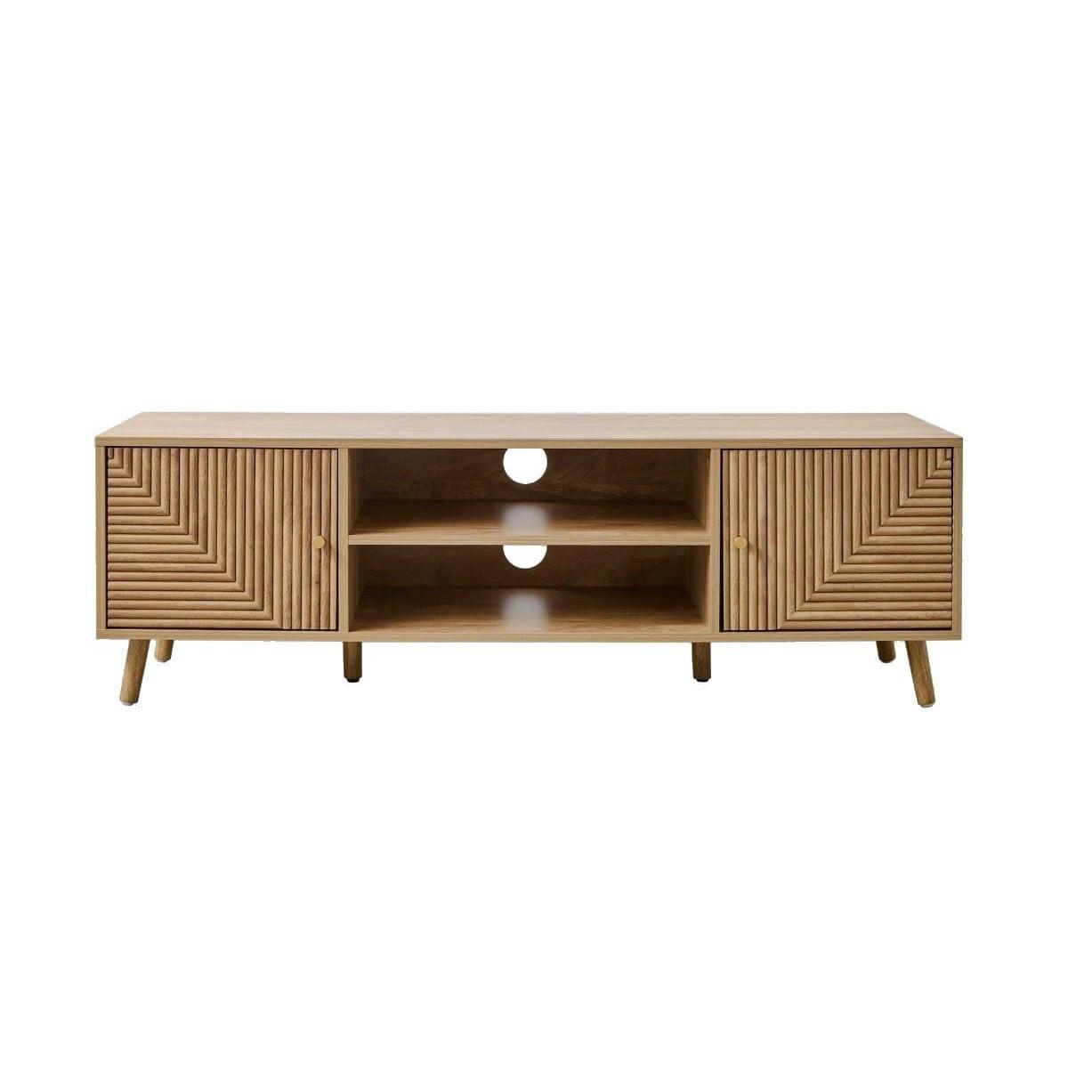 TV-MÖBEL 2 Türen mit Fronten in Lamellenoptik in L-Form Eden 140/40/45 cm - Eschefarben, Holzwerkstoff (40/45/48cm) - Calicosy