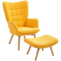 OHRENSESSEL mit Hocker, Relaxsessel, Polstersessel in Kordoptik, Loungesessel - Buchefarben/Orange, Holz/Buchenholz (80/101/72cm) - HOMCOM