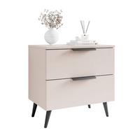 NACHTKOMMODE LINA KASCHMIR 2S auf schrägen Beinen LED schwarze Beine und Griffe - Ecru, Holzwerkstoff (55/55/37cm) - Lookway
