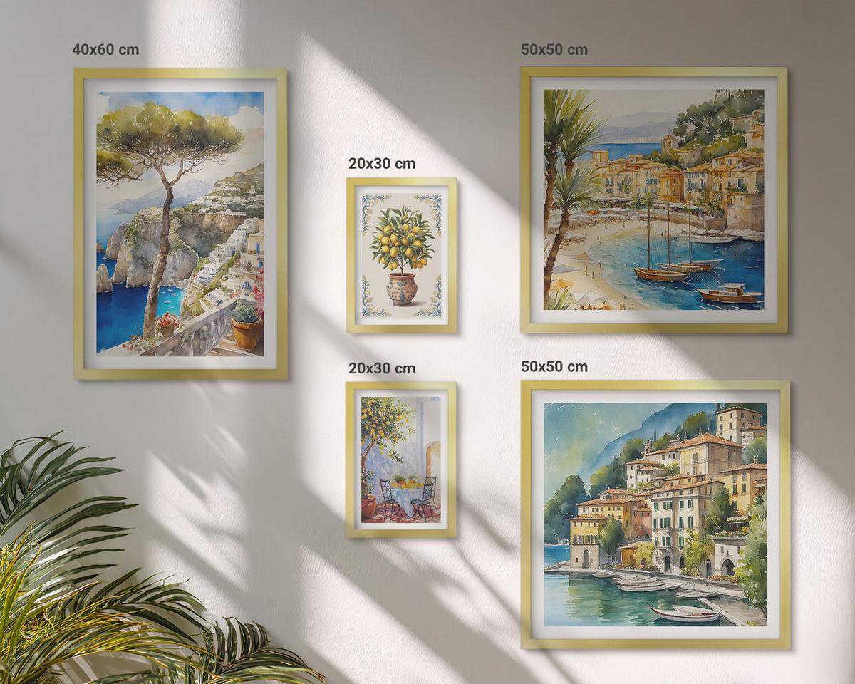 BILDER SET 5er Set - 50x50 cm & 20x30 cm & 40x60 cm Goldrahmen - Monochromatische Brückentürme - Goldfarben, Kunststoff (40/60cm) - TULUP