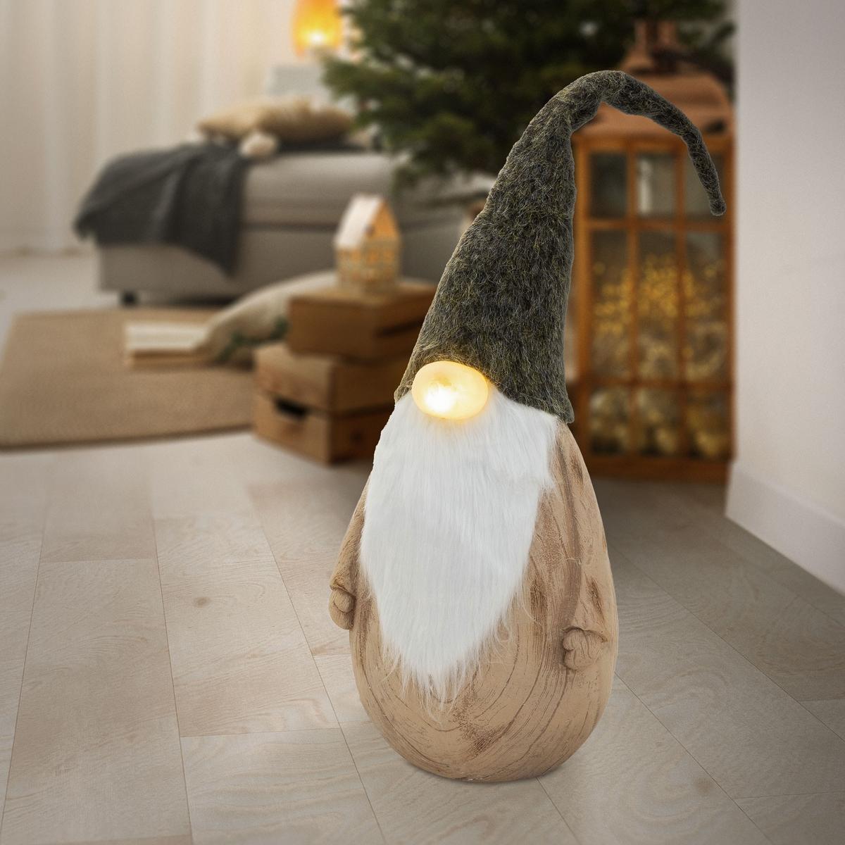 LED-WEIHNACHTSWICHTEL-FIGUR mit Leuchtender Nase Weihnachtsdeko Innen Batteriebetrieben Höhenverstellbar 66-88 cm - Multicolor, Stein (28/88/24cm) - ECD-Germany
