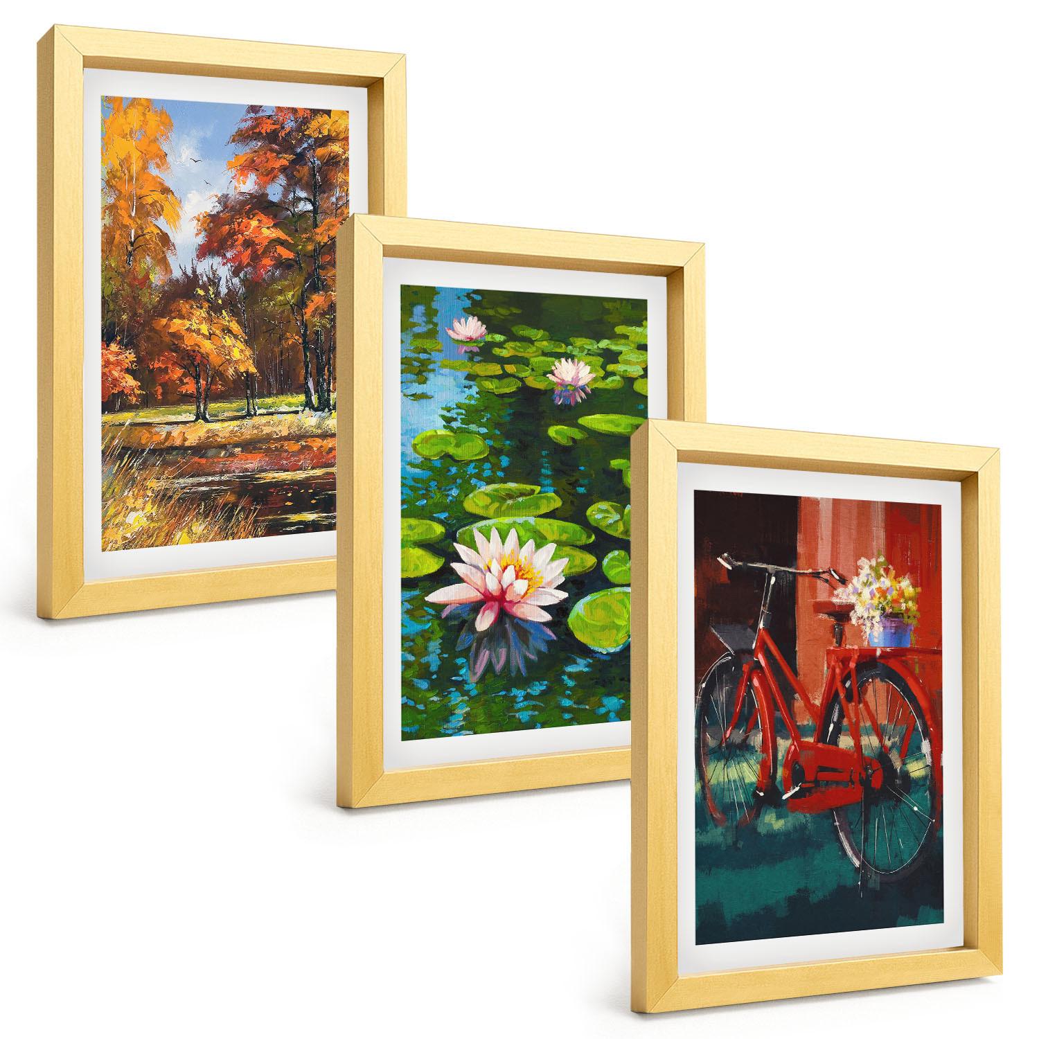 BILDER SET 3er Set - 20x30 cm Goldrahmen - Herbstfarbene Lilienterrasse - Goldfarben, Kunststoff (20/30cm) - TULUP