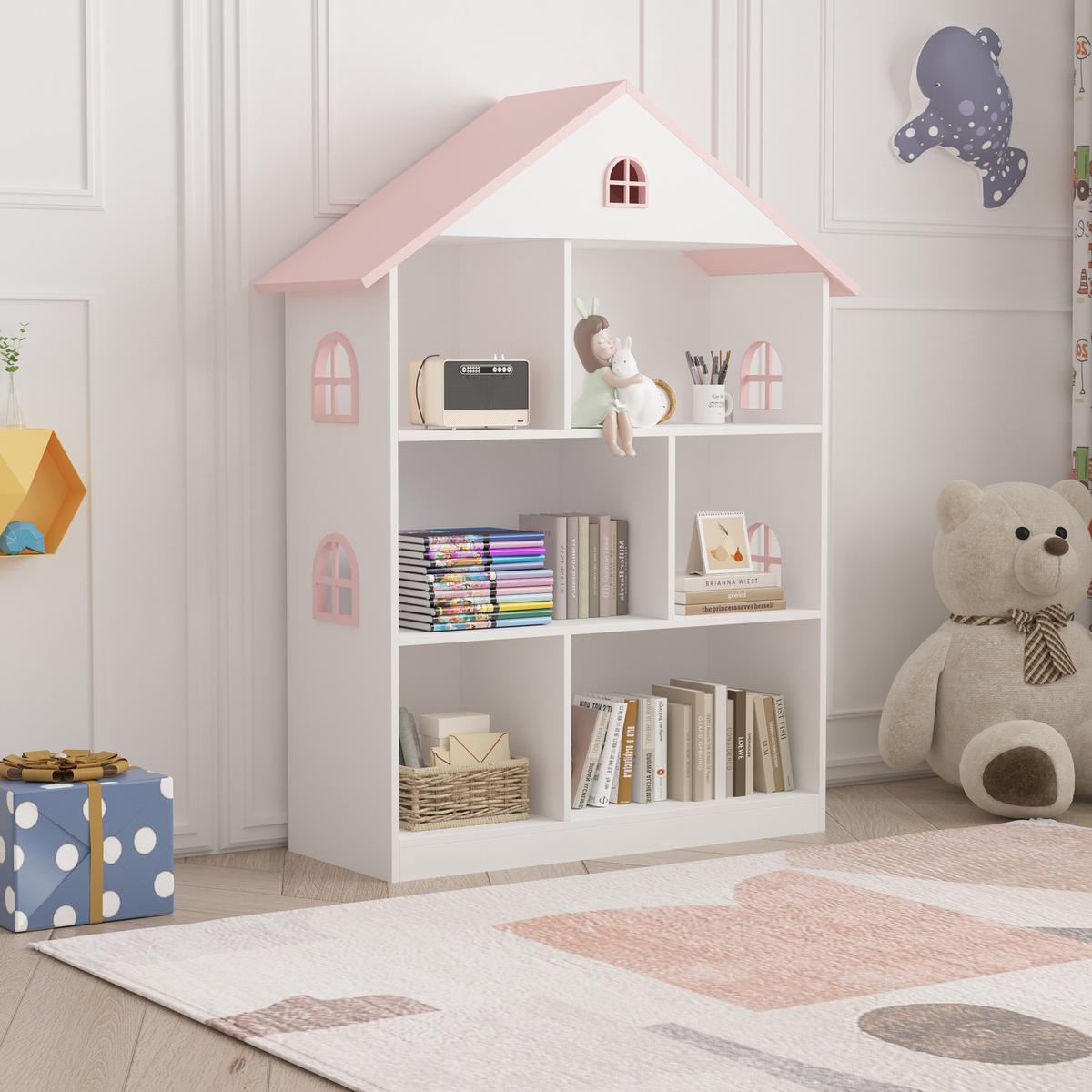KINDERREGAL Vipsali - Weiß/Rosa, Holzwerkstoff (83/106.5/30cm) - [en.casa]