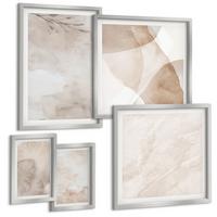 BILDER SET 5er Set - 50x50 cm & 20x30 cm & 40x60 cm Silberner Rahmen - Aquarellfarben, Boho-Texturen - Silberfarben, Kunststoff (40/60cm) - TULUP